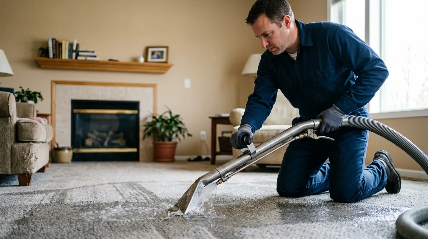 Water damage restoration technician working near Valier, IL